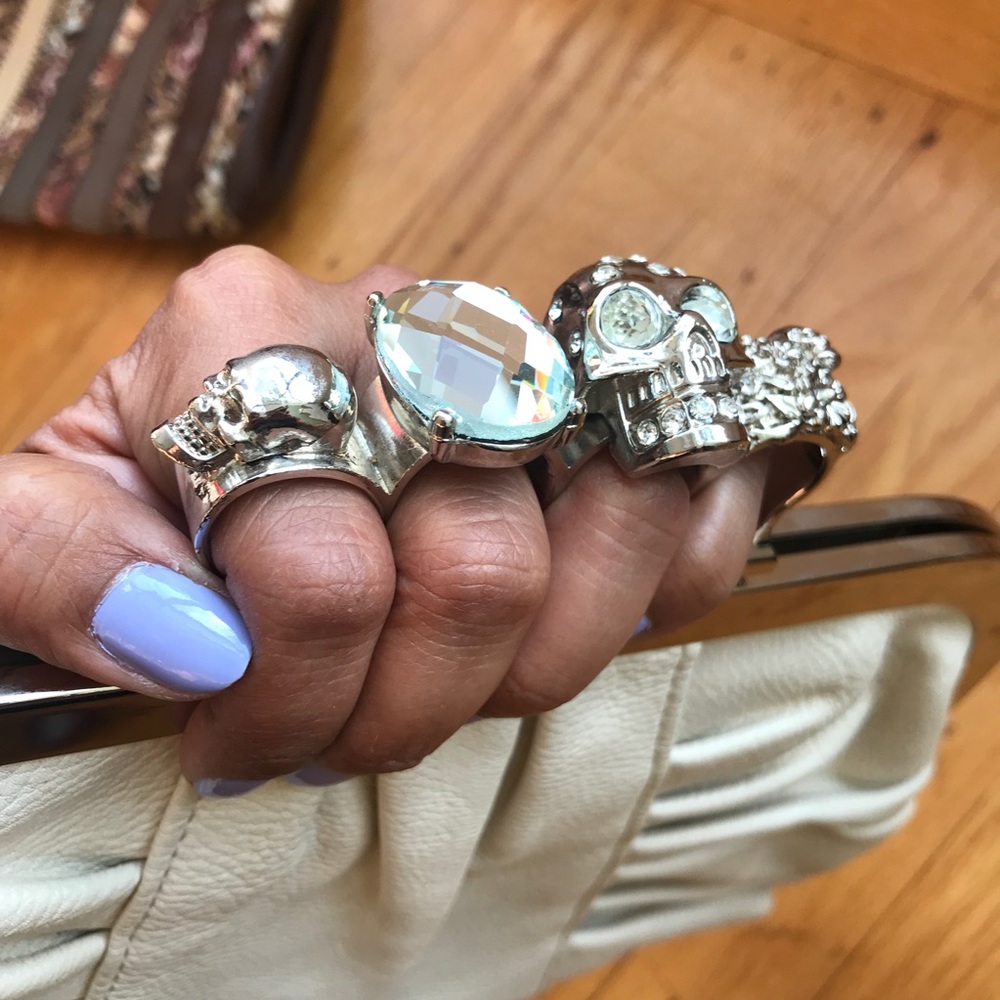 Crtstal Skull Ring Clutch, Leather